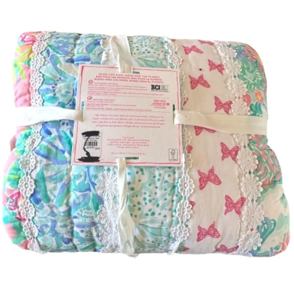 Pottery Barn Kids Lilly Pulitzer Patchwork Border Quilt Twin Size 100% Cotton